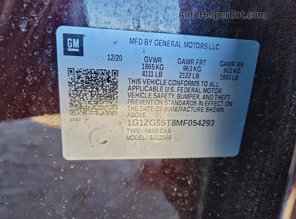 1G1ZG5ST8MF054293 2021 CHEVROLET MALIBU Burgundy Widok komory silnika
