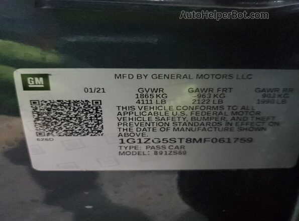 1G1ZG5ST8MF061759 2021 CHEVROLET MALIBU Black Widok naklejki z numerem VIN
