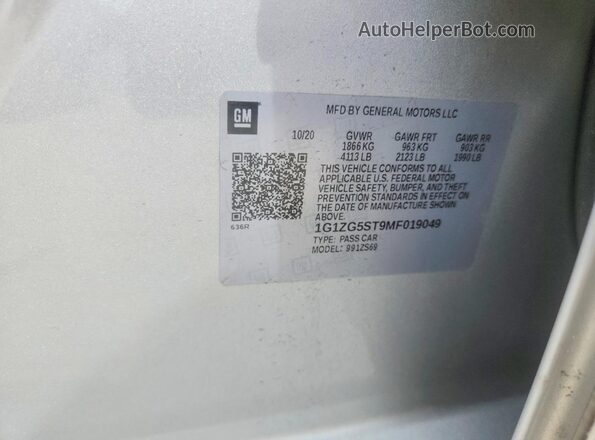 1G1ZG5ST9MF019049 2021 CHEVROLET MALIBU Silver Вид наклейки з VIN-кодом