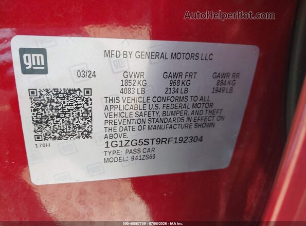 1G1ZG5ST9RF192304 2024 CHEVROLET MALIBU Red Вид підкапотного простору