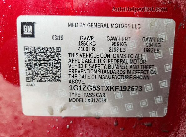 1G1ZG5STXKF192673 2019 CHEVROLET MALIBU Red Vista del compartimento del motor