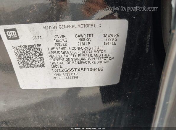 1G1ZG5STXSF106486 2025 CHEVROLET MALIBU Черный Вид подкапотного пространства