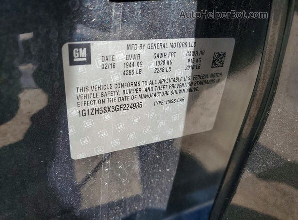 1G1ZH5SX3GF224936 2016 CHEVROLET MALIBU Gray Widok naklejki z numerem VIN