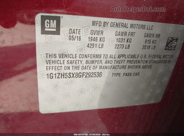 1G1ZH5SX8GF292536 2016 CHEVROLET MALIBU Burgundy Vista del compartimento del motor