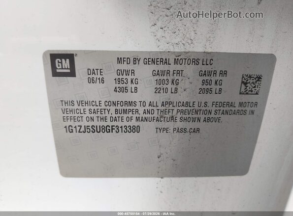 1G1ZJ5SU8GF313380 2016 CHEVROLET MALIBU White Widok komory silnika