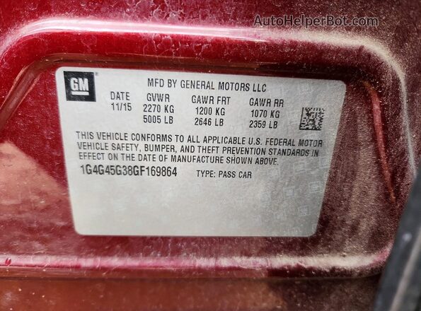 1G4G45G38GF169864 2016 BUICK LACROSSE Burgundy Widok komory silnika