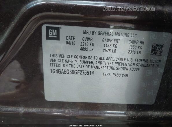 1G4GA5G36GF275514 2016 BUICK LACROSSE Purple Engine compartment view