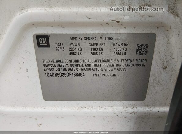 1G4GB5G35GF138464 2016 BUICK LACROSSE White ძრავის განყოფილების ხედი