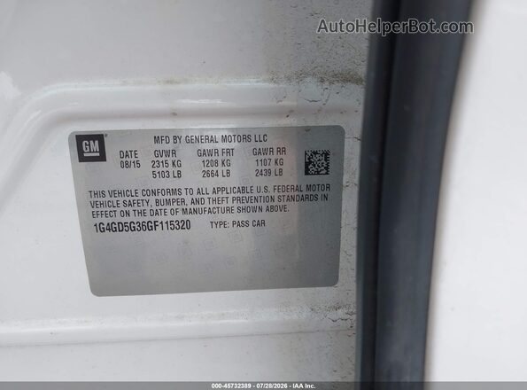 1G4GD5G36GF115320 2016 BUICK LACROSSE White Vista del compartimento del motor