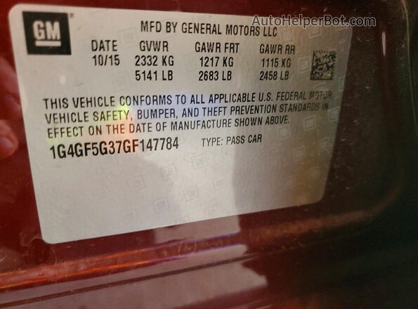 1G4GF5G37GF147784 2016 BUICK LACROSSE Maroon Vista del compartimento del motor