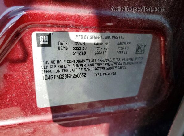 1G4GF5G39GF256652 2016 BUICK LACROSSE Maroon Vista del compartimento del motor