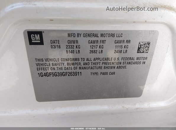 1G4GF5G39GF263911 2016 BUICK LACROSSE Белый Вид подкапотного пространства