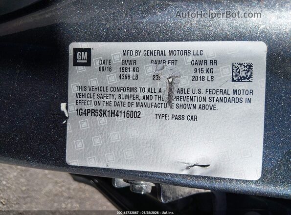 1G4PR5SK1H4116002 2017 BUICK VERANO Gray Вид підкапотного простору
