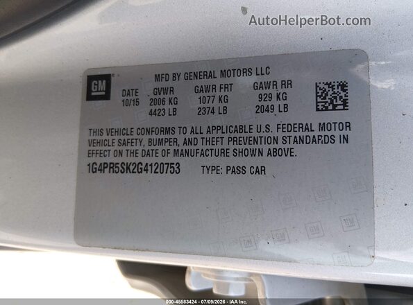 1G4PR5SK2G4120753 2016 BUICK VERANO Silver ძრავის განყოფილების ხედი