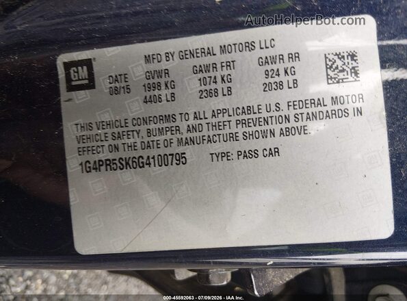 1G4PR5SK6G4100795 2016 BUICK VERANO Blue Vista del compartimento del motor