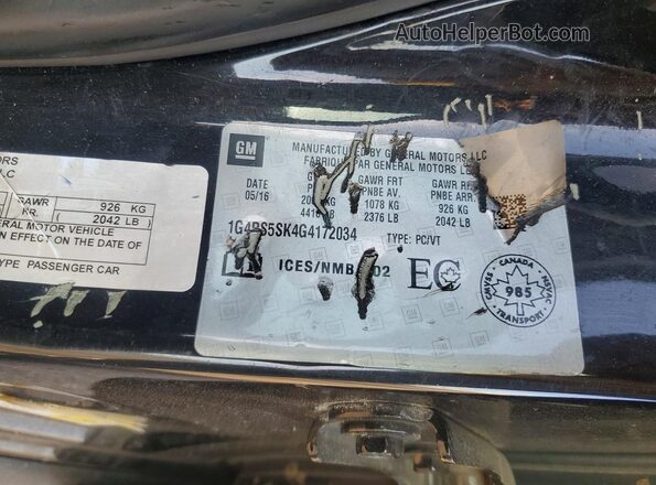 1G4PS5SK4G4172034 2016 BUICK VERANO Black Vista del compartimento del motor