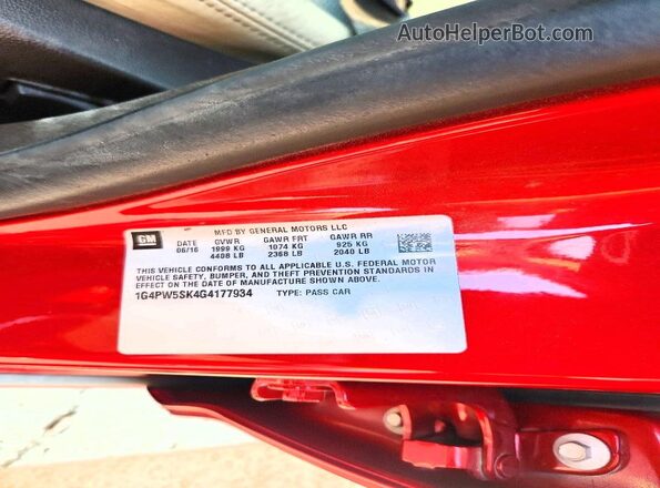 1G4PW5SK4G4177934 2016 BUICK VERANO Burgundy Widok naklejki z numerem VIN