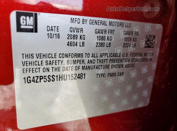 1G4ZP5SS1HU152481 2017 BUICK LACROSSE Burgundy ძრავის განყოფილების ხედი