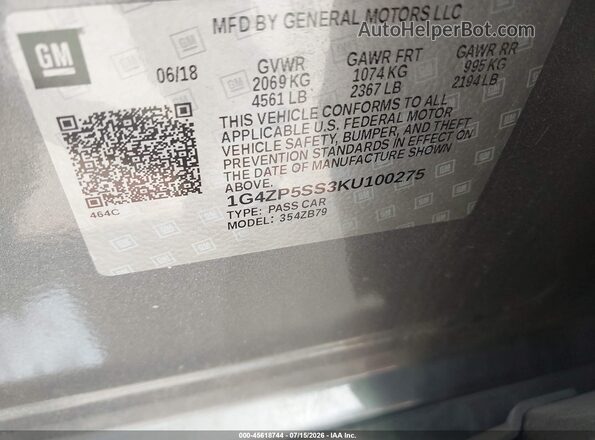 1G4ZP5SS3KU100275 2019 BUICK LACROSSE Gray Vista del compartimento del motor
