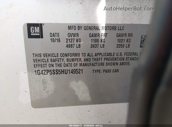 1G4ZP5SS5HU149521 2017 BUICK LACROSSE Белый Вид подкапотного пространства