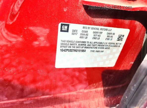 1G4ZP5SS7HU191964 2017 BUICK LACROSSE Burgundy Вид підкапотного простору