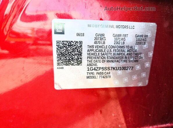 1G4ZP5SS7KU100277 2019 BUICK LACROSSE Красный Вид подкапотного пространства