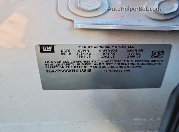 1G4ZP5SSXHU138451 2017 BUICK LACROSSE White ძრავის განყოფილების ხედი
