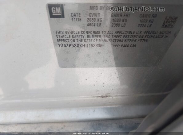 1G4ZP5SSXHU163835 2017 BUICK LACROSSE Silver ძრავის განყოფილების ხედი