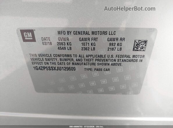 1G4ZP5SSXJU129609 2018 BUICK LACROSSE Серебряный Вид подкапотного пространства