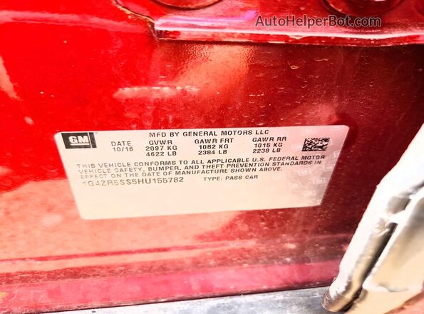 1G4ZR5SS5HU155782 2017 BUICK LACROSSE Красный Вид подкапотного пространства