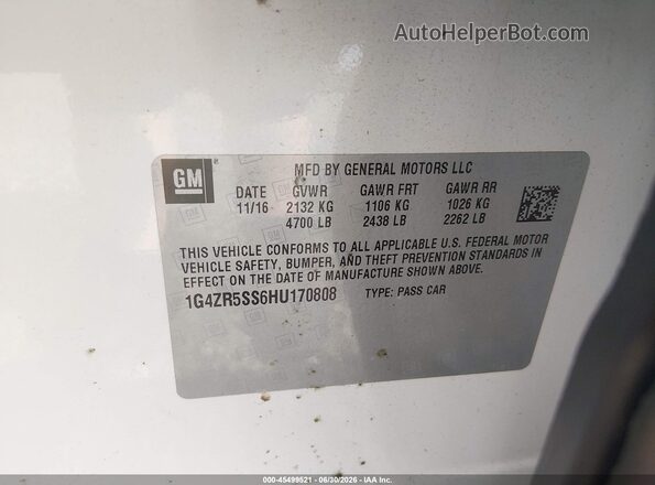 1G4ZR5SS6HU170808 2017 BUICK LACROSSE White Engine compartment view