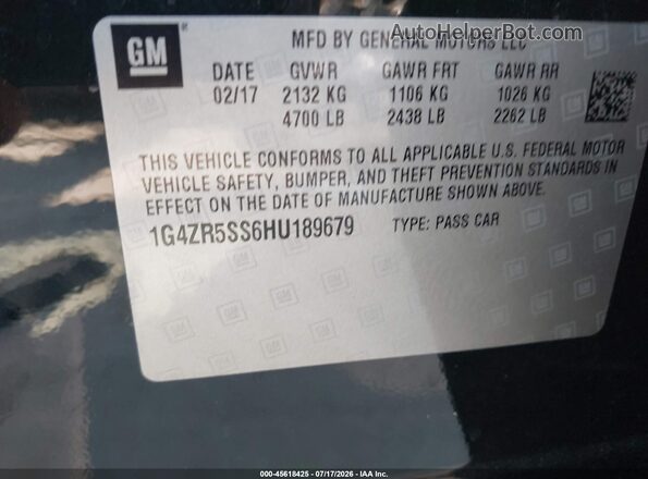 1G4ZR5SS6HU189679 2017 BUICK LACROSSE Black ძრავის განყოფილების ხედი