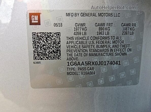 1G6AA5RX0J0174041 2018 CADILLAC ATS Серебряный Вид подкапотного пространства