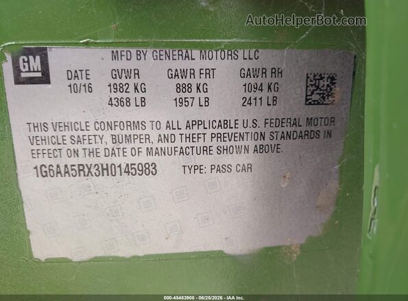 1G6AA5RX3H0145983 2017 CADILLAC ATS Green Engine compartment view