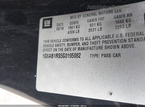 1G6AB1RS5G0195082 2016 CADILLAC ATS Black Engine compartment view