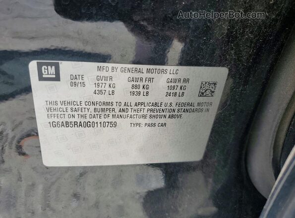 1G6AB5RA0G0110759 2016 CADILLAC ATS Black Vista del compartimento del motor