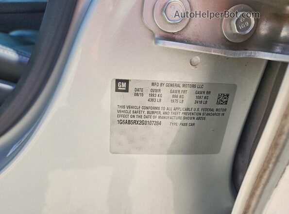 1G6AB5RX2G0107284 2016 CADILLAC ATS Silver VIN sticker view