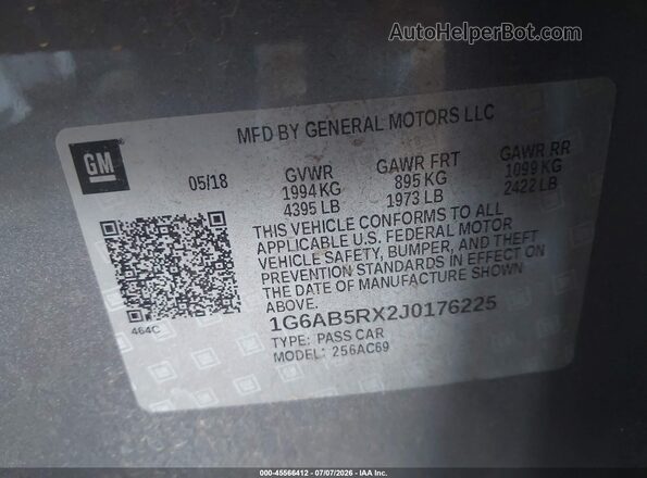 1G6AB5RX2J0176225 2018 CADILLAC ATS Gray Вид підкапотного простору