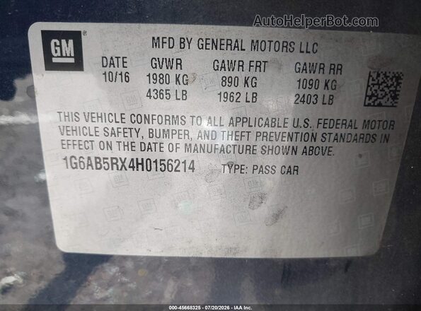 1G6AB5RX4H0156214 2017 CADILLAC ATS Blue Widok komory silnika
