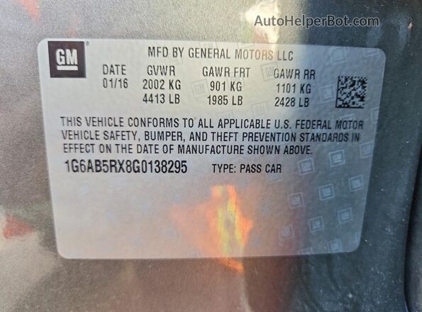 1G6AB5RX8G0138295 2016 CADILLAC ATS Gray Вид підкапотного простору