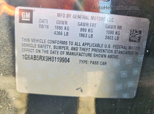 1G6AB5RX9H0119904 2017 CADILLAC ATS Black Вид наклейки з VIN-кодом
