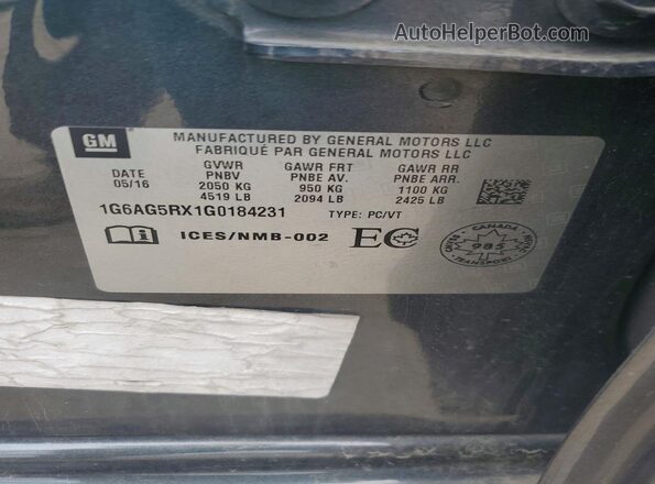 1G6AG5RX1G0184231 2016 CADILLAC ATS Gray Widok komory silnika