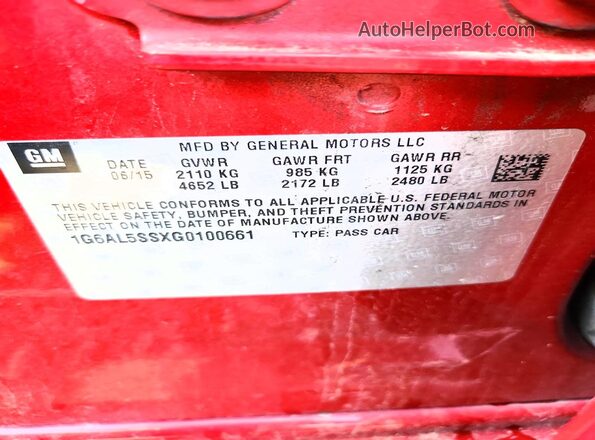 1G6AL5SSXG0100661 2016 CADILLAC ATS Red Widok komory silnika