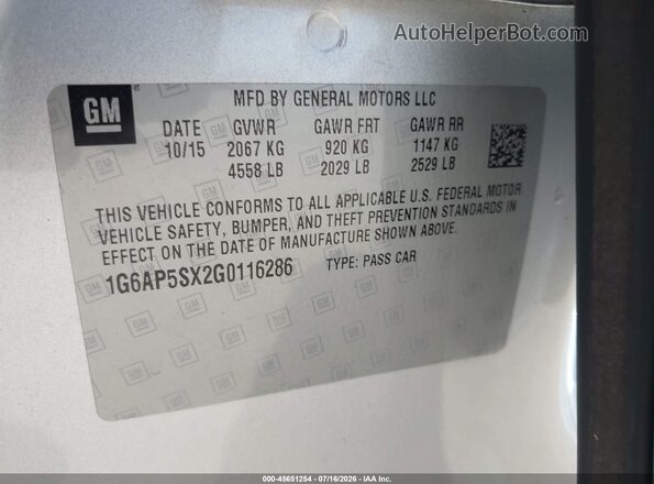 1G6AP5SX2G0116286 2016 CADILLAC CTS Silver Engine compartment view