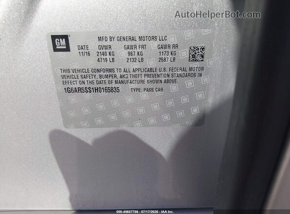 1G6AR5SS1H0165835 2017 CADILLAC CTS Silver Вид підкапотного простору