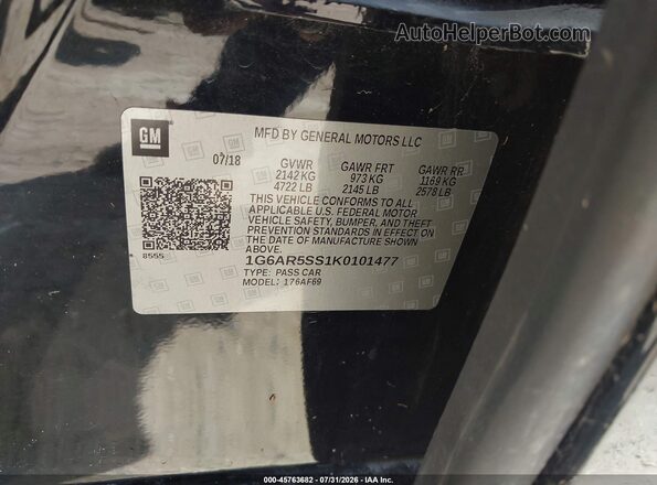 1G6AR5SS1K0101477 2019 CADILLAC CTS Black Вид підкапотного простору