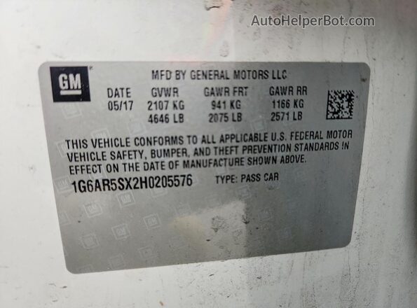 1G6AR5SX2H0205576 2017 CADILLAC CTS White Engine compartment view