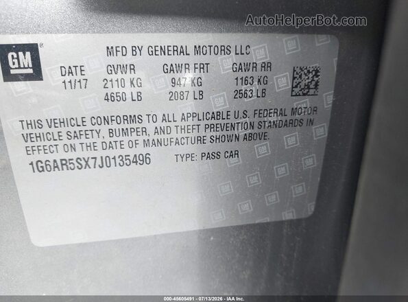 1G6AR5SX7J0135496 2018 CADILLAC CTS Silver Widok komory silnika