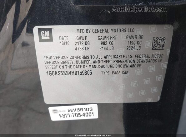 1G6AS5SS4H0159306 2017 CADILLAC CTS Black Engine compartment view