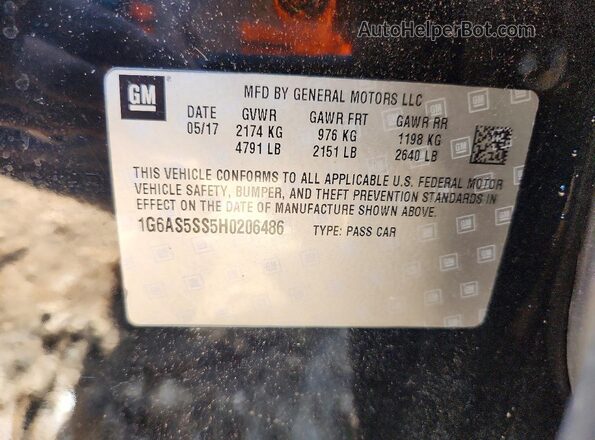 1G6AS5SS5H0206486 2017 CADILLAC CTS Black ძრავის განყოფილების ხედი
